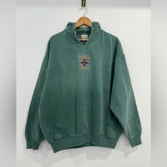 Vintage Suttons Sportswear Green Quinault Sweatshirt Embroidered Pockets Large - Picture 2 of 11